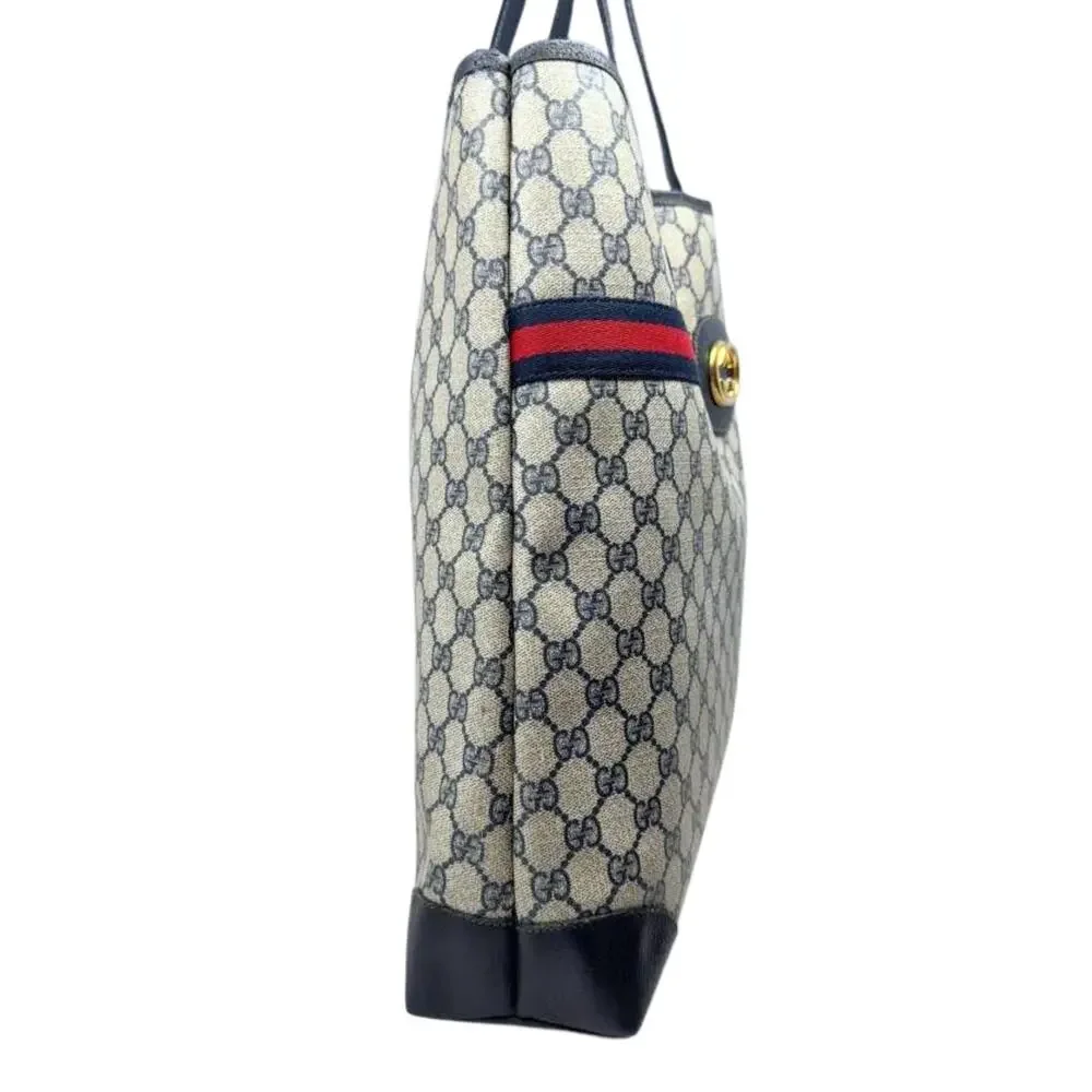 Gucci Bag Shoulder Tote XL Purse GG Logo Monogram Navy Blue Red‎ Ophidia Canvas - Picture 4 of 12